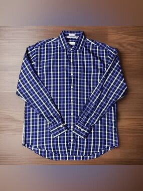 Peter Millar Crown Soft Men's Sz L Cotton Silk Blue/Purple Check Shirt